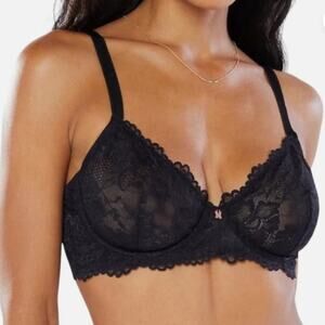 NEW SAVAGE X FENTY Floral Lace Unlined Bra Size 38C Black Caviar